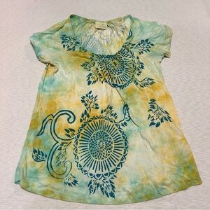 Vintage Lucky Brand Yellow Green‎ Tie Dye Tee Size Medium M Boho